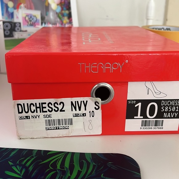 Therapy Suede Look Navy Pointy Stilletto Pumps - Picture 3 of 3